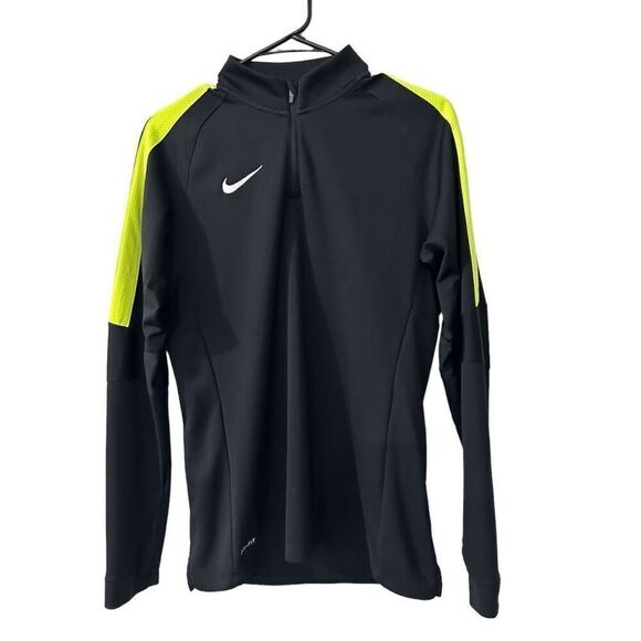 Nike Dri-Fit Black Highlighter Yellow Stripe Quarter Zip Sweater Size M Running - Picture 1 of 11